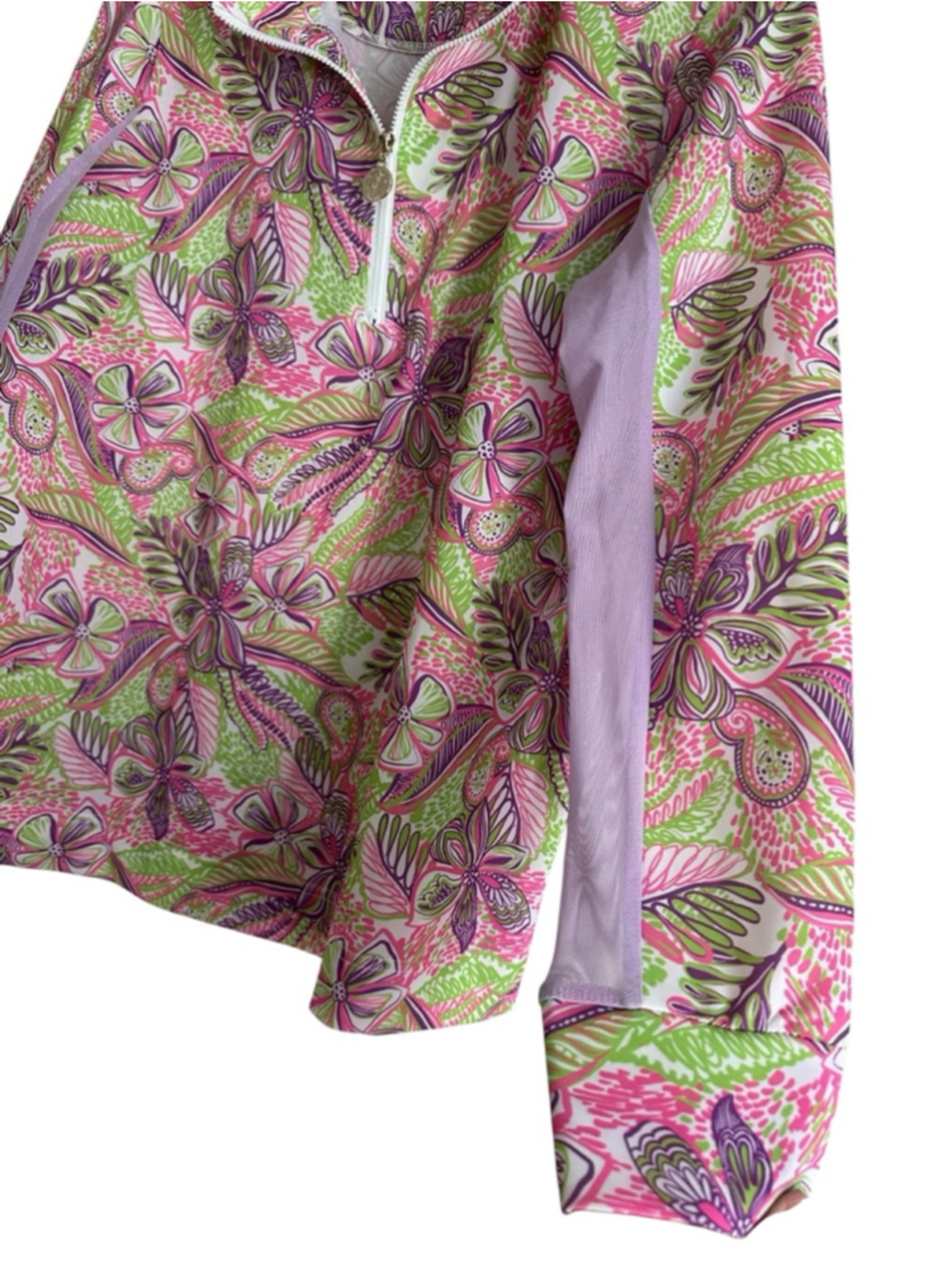 Stella Parker Golf mesh sleeve floral quarter zip top pink purple green
l - Picture 4 of 7